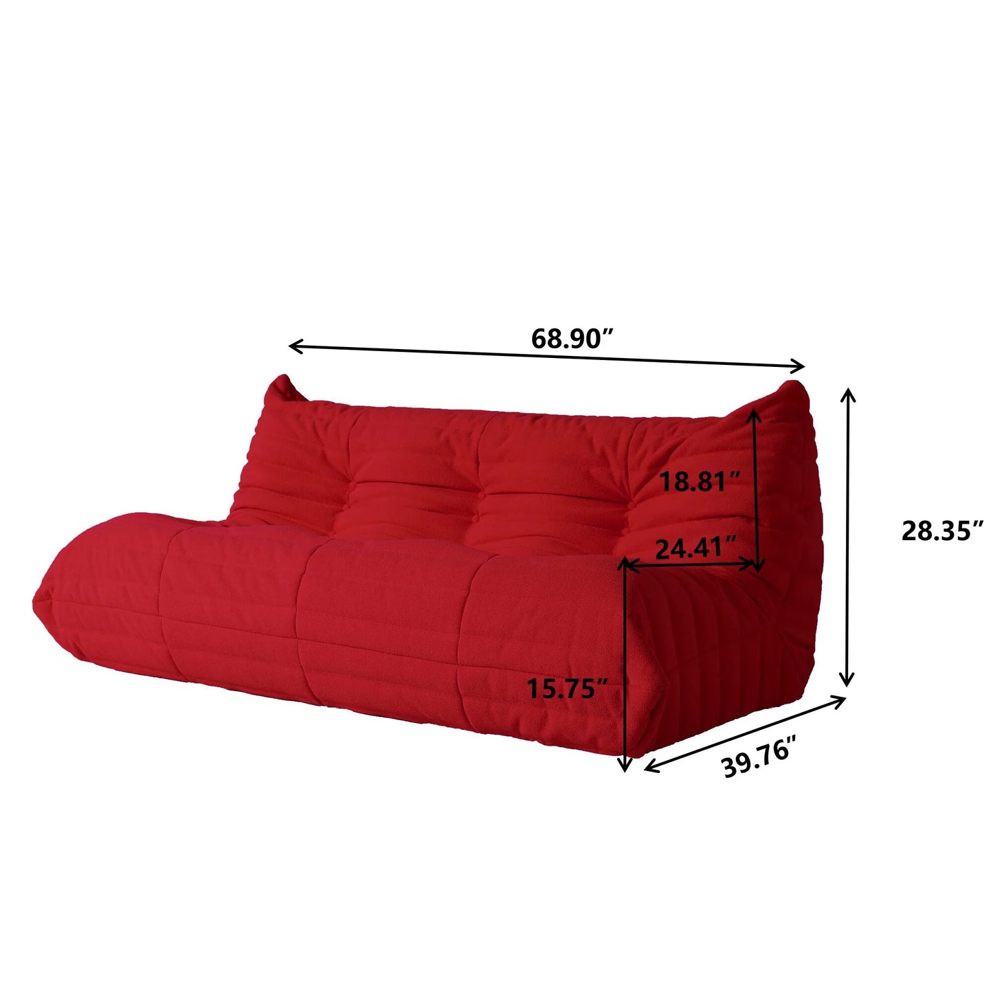 Magic Home Modern Sectional Sofa Togo Sofa Lazy Sofa Foam Couch Floor Sofa for Bedroom,Living Room,Apartment and Small Space,Three Seat Sofa,Red