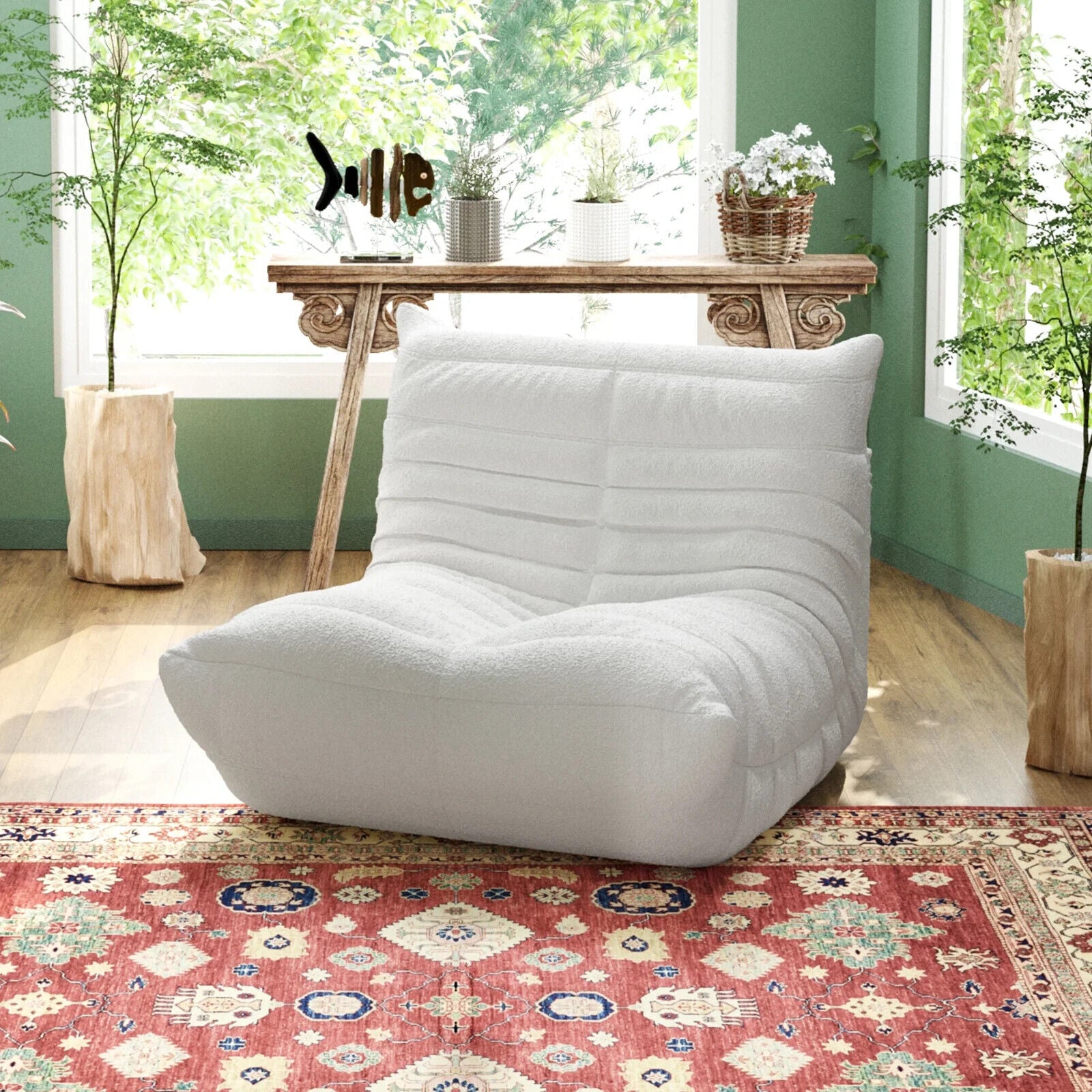 Modern Togo Sofa Bean Bag,Foam Lazy Sofa Single Seat, Small Space, Beige